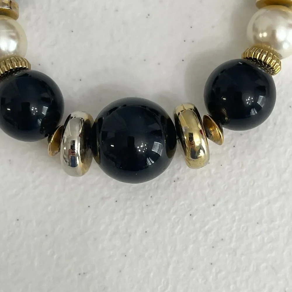 White Black‎ Beaded Beads Gold-tone Chain Fashion Necklace